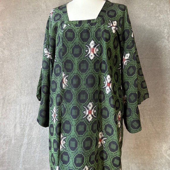 Vintage Japanese Haori Jacket Green Silk Ikat Boho Statement Coat - Picture 2 of 9